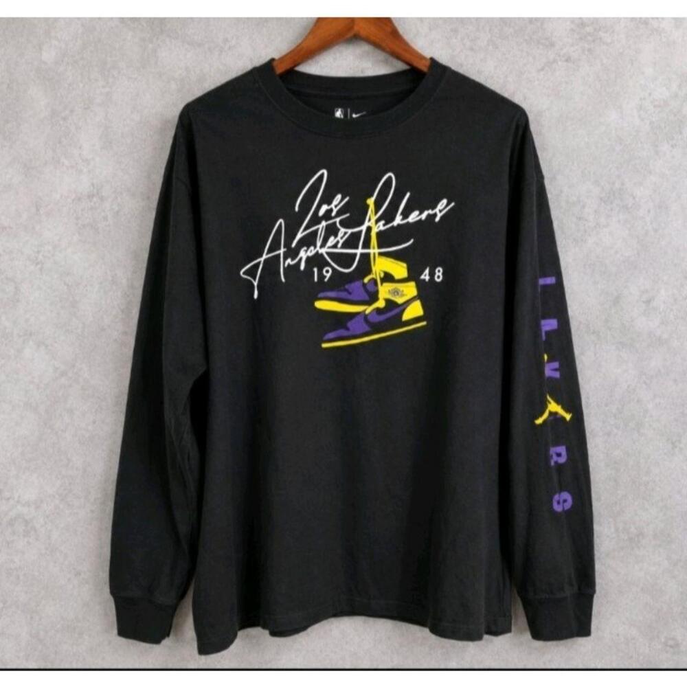Nike Jordan Los Angeles Lakers Long Sleeve T Shirt Mens XXL Black NBA Graphic